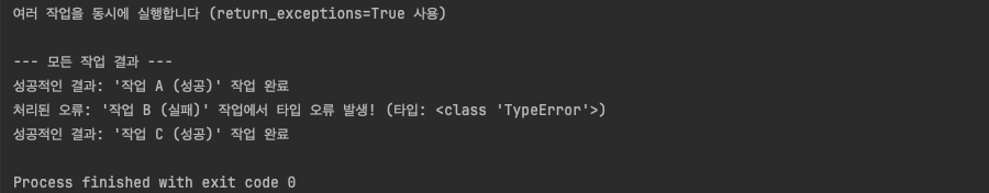 예제 코드: return_exceptions=True 활용 실행 결과